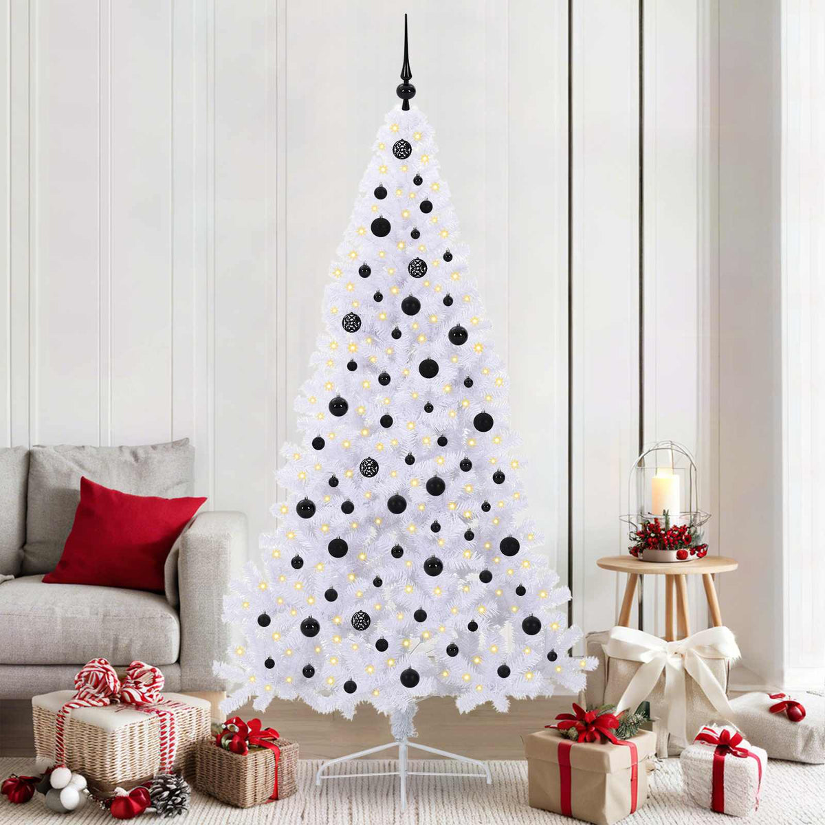 Artificial Christmas Tree with Stand White PVC and Steel Black 210 cm