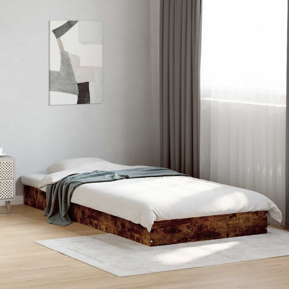vidaXL Bed Frame without Mattress Engineered Wood Length 200 cm Height 17 cm Smoked Oak