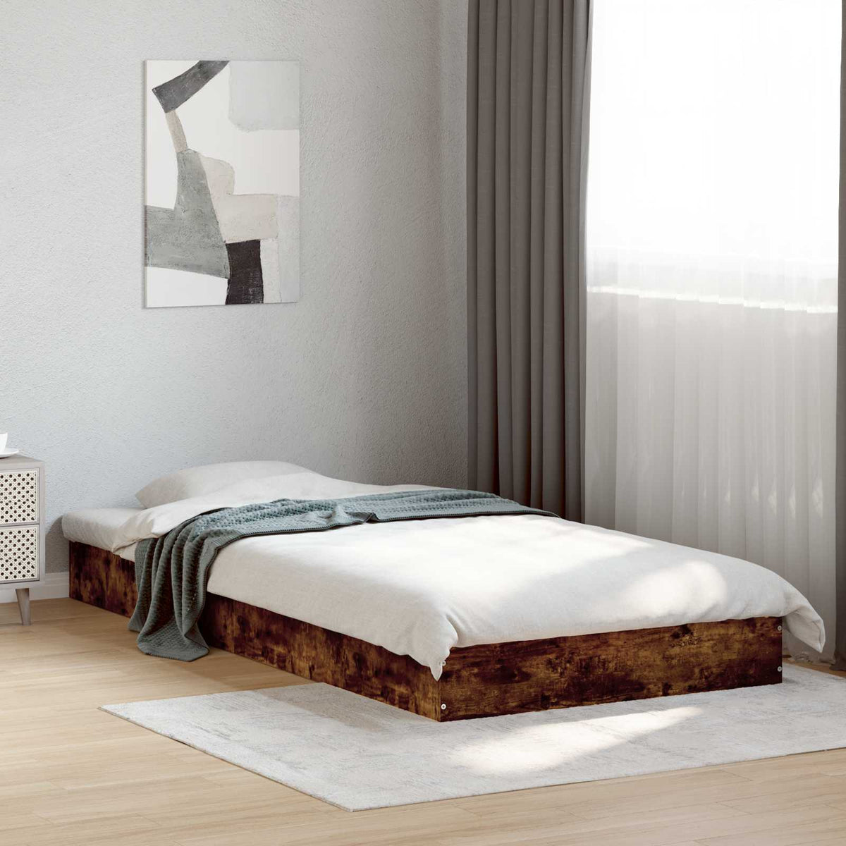 Bed Frame without Mattress Engineered Wood Length 200 cm Height 17 cm Smoked Oak 80 cm