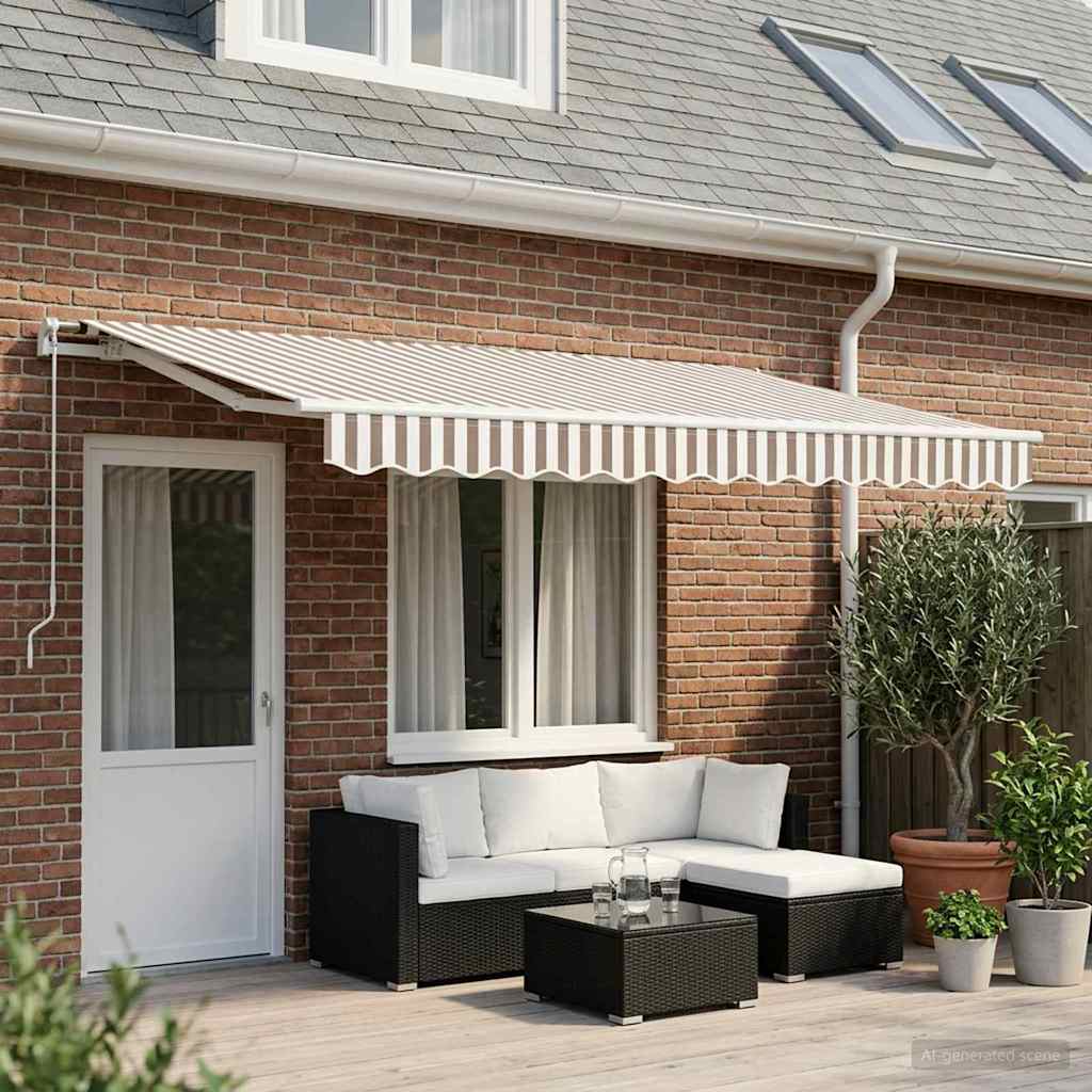Awning Replacement Fabric 400x350 cm Polyester Drop 3.5 m Width 4 m Light grey and white
