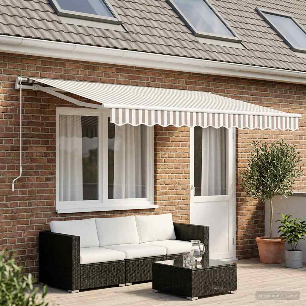 Awning Replacement Fabric 450x300 cm Polyester Drop 3 m Width 4.5 m Light grey and white