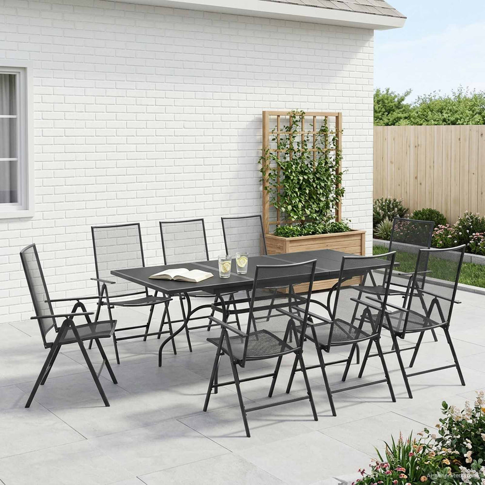 vidaXL Garden Dining Set 9 pcs Anthracite Mesh and Steel