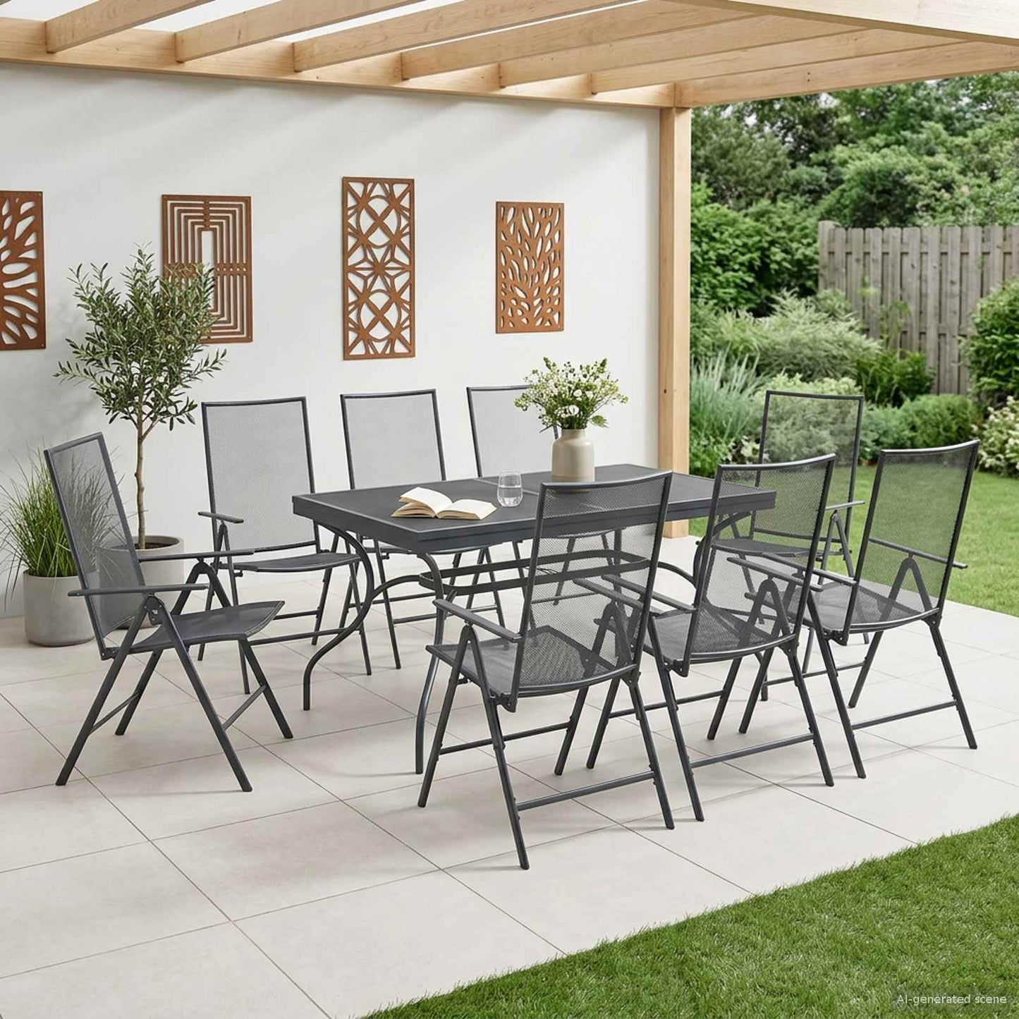 vidaXL Garden Dining Set 9 pcs Anthracite Mesh and Steel 3