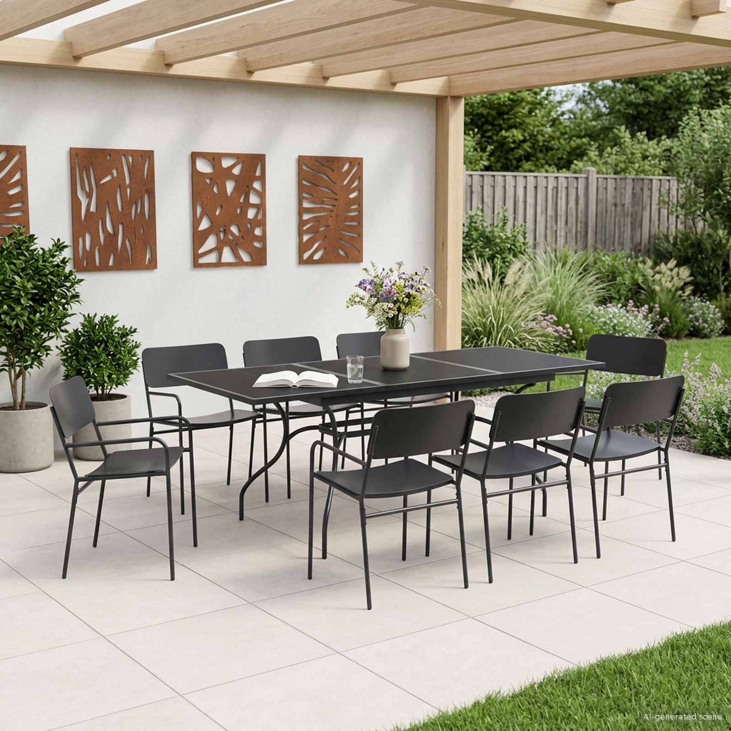 vidaXL Garden Dining Set 9 pcs Anthracite Steel 1