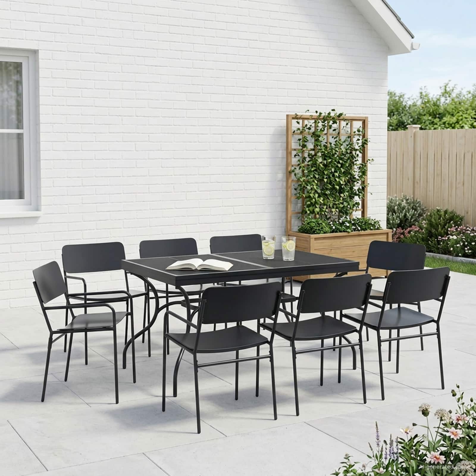 vidaXL Garden Dining Set 9 pcs Anthracite Steel 3