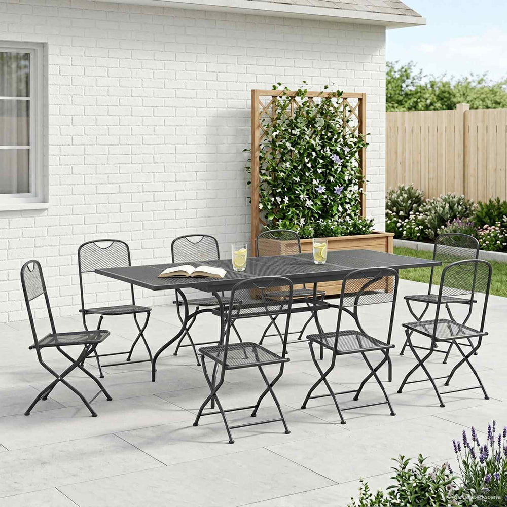 vidaXL Garden Dining Set 9 pcs Anthracite Mesh and Steel
