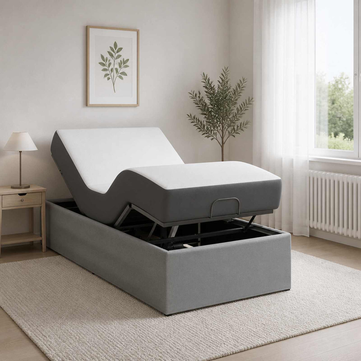 Electric Adjustable Bed Frame 200 x 90 x 33.5 cm Steel 90 x 200 cm Light grey