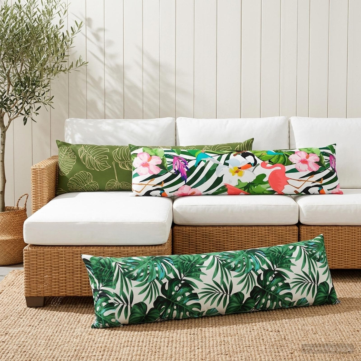 Throw Pillow HEERLEN Polyester 2 pcs Leaf Pattern 40 x 145 cm