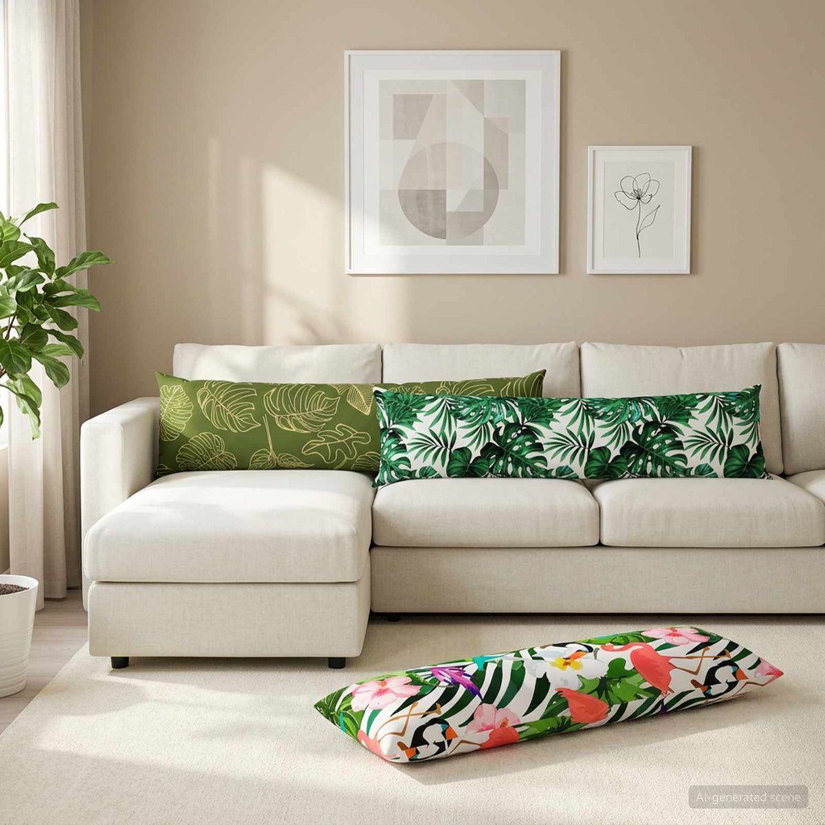 Throw Pillow HEERLEN Polyester 2 pcs Leaf Pattern 40 x 145 cm