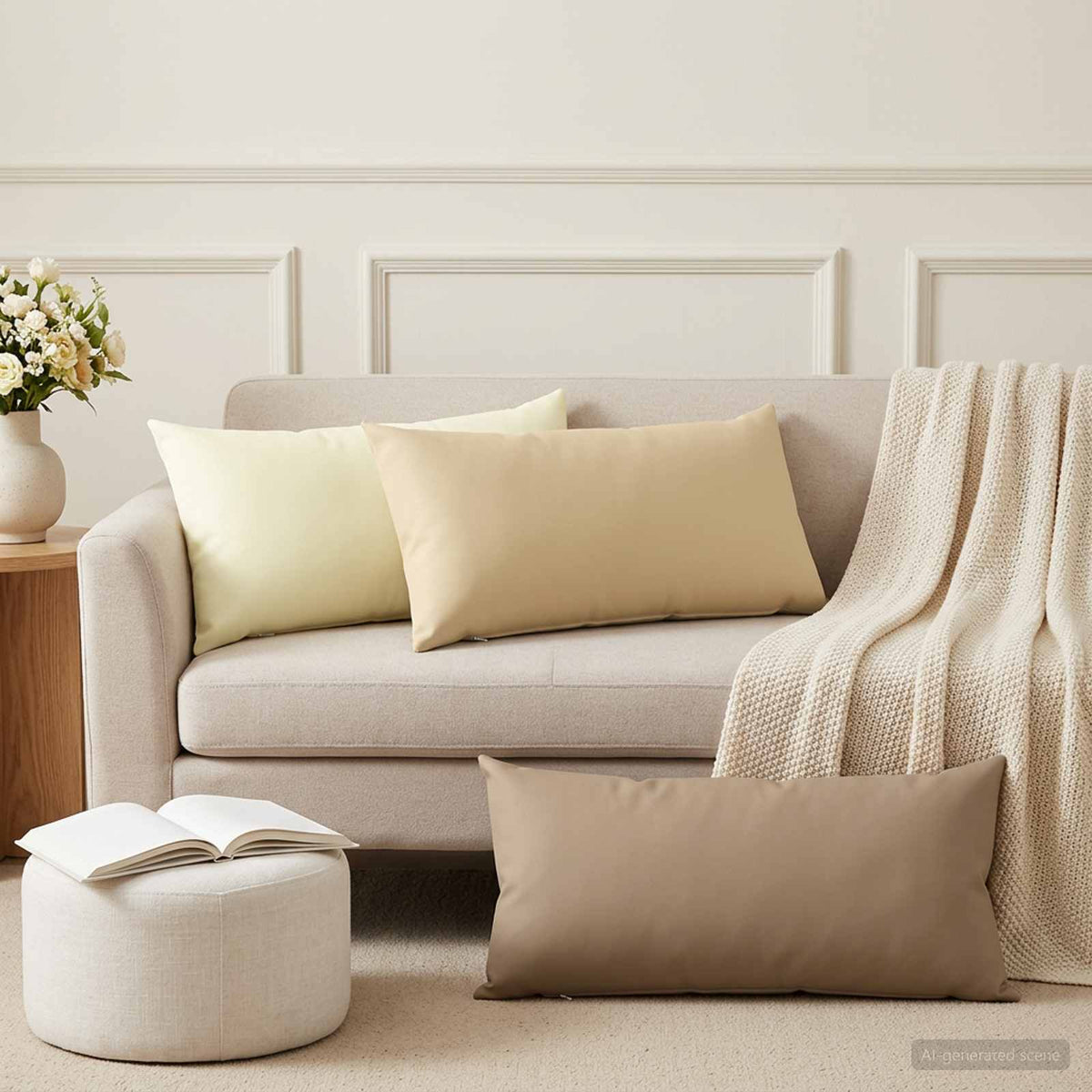 Throw Pillow HEERLEN Polyester 12 pcs 40 x 80 cm Beige