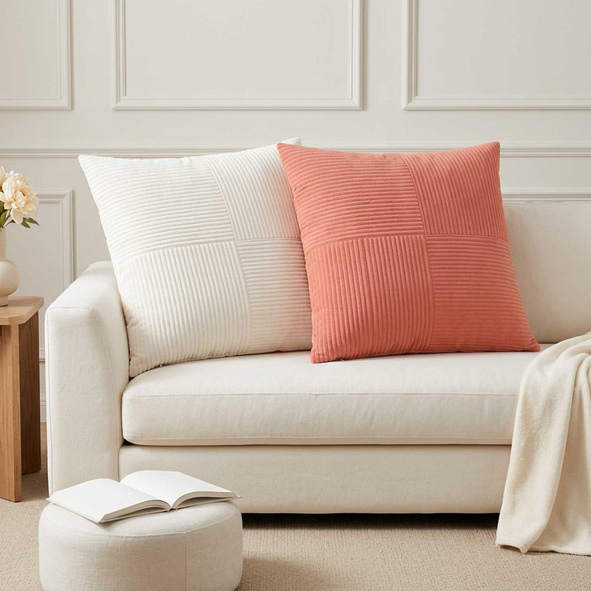 Cushion Cover ALMELO 80 x 80 cm Corduroy 6 pcs Cream