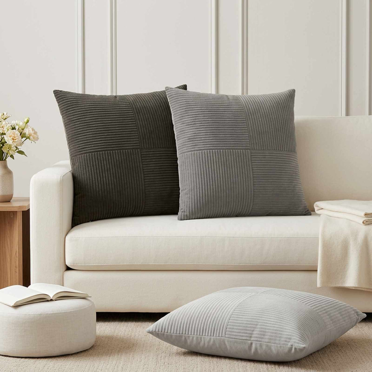 Cushion Cover ALMELO 80 x 80 cm Corduroy 6 pcs Anthracite