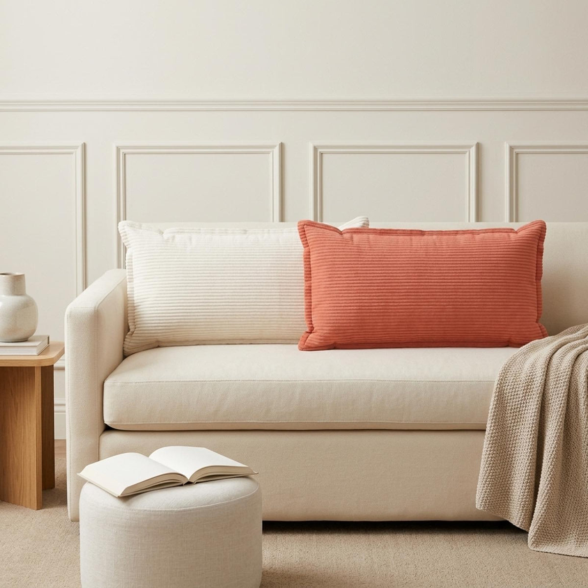 Cushion Cover HOUTEN 40 x 80 cm Corduroy 12 pcs Cream
