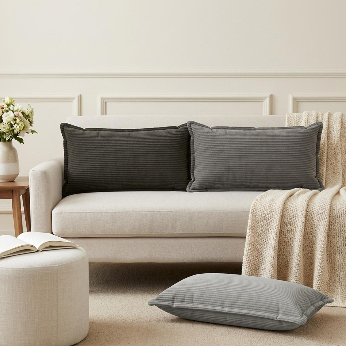 Cushion Cover HOUTEN 40 x 80 cm Corduroy 12 pcs Anthracite