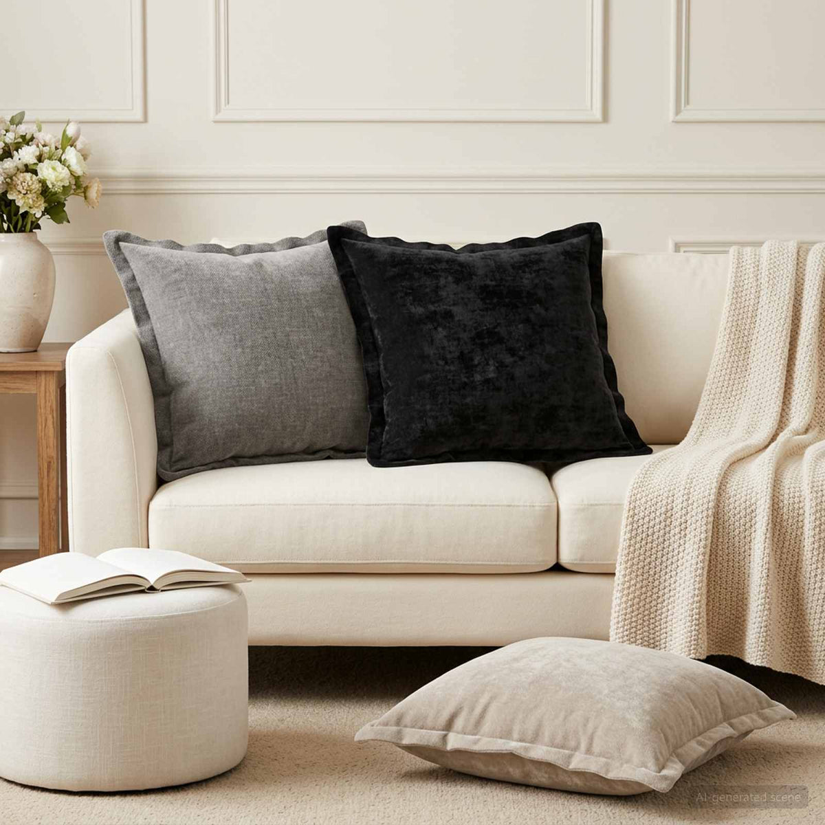 Cushion with Pillow HOUTEN Chenille Fabric 12 pcs Anthracite 50 cm 50 cm