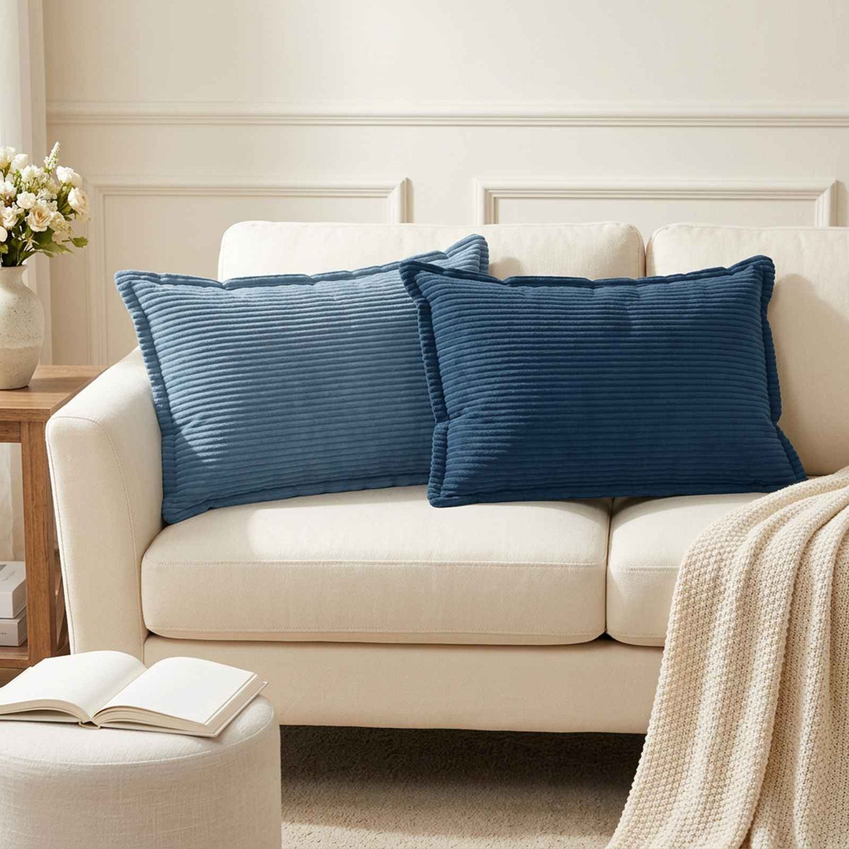Cushion Cover HOUTEN 50 x 80 cm Corduroy 6 pcs Blue