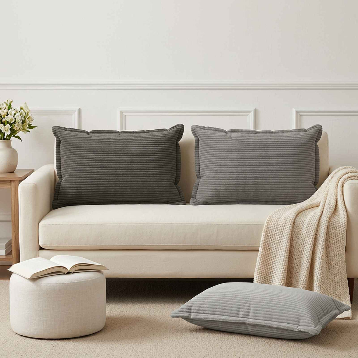Cushion Cover HOUTEN 50 x 80 cm Corduroy 6 pcs Light grey