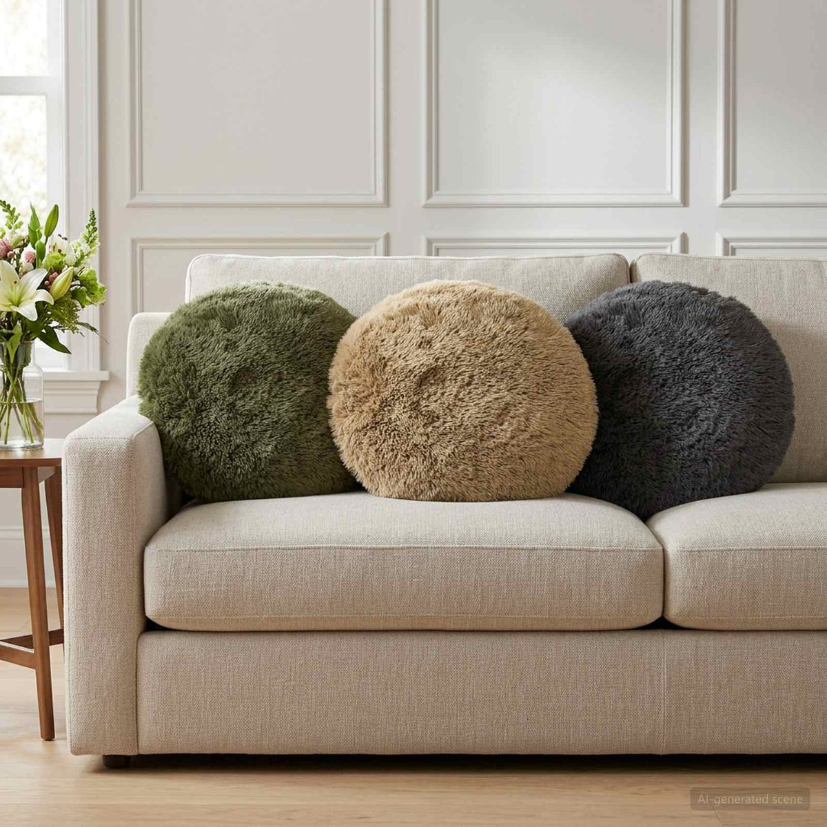 Throw Pillow HEERLEN PV Fleece 6 pcs Light Green Ø 60 cm