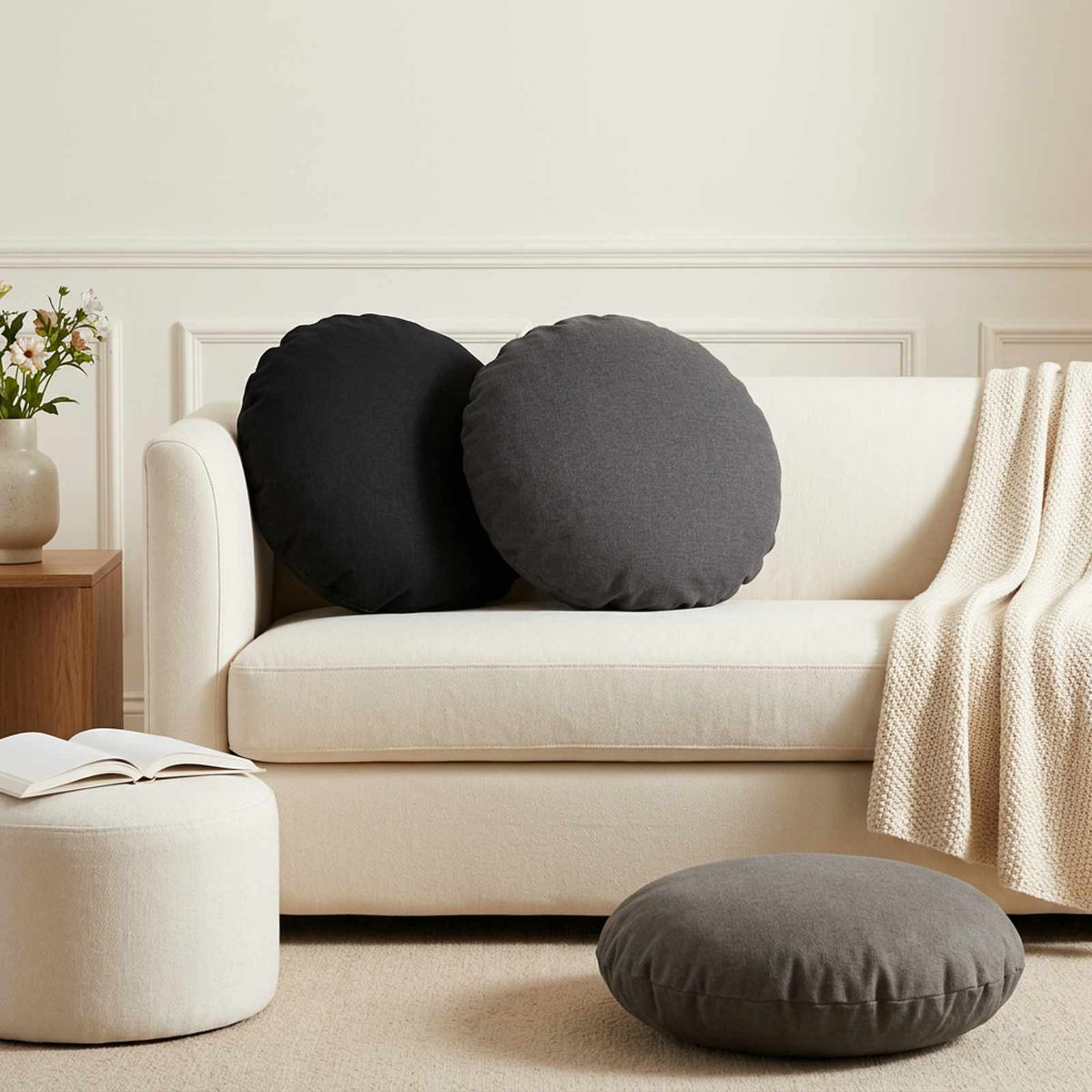 Throw Pillow HEERLEN Dia. 60 cm Fabric 6 pcs Ø 60 cm Black