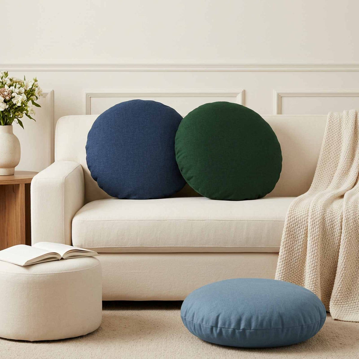 Throw Pillow HEERLEN Dia. 60 cm Fabric 6 pcs Ø 60 cm Blue