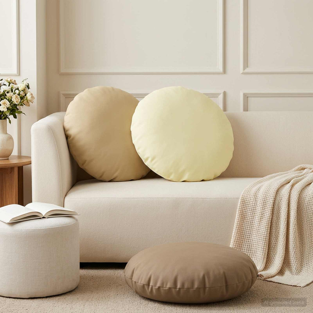 vidaXL Throw Pillow 6 pcs HEERLEN Cream Dia. 60 cm Polyester 3