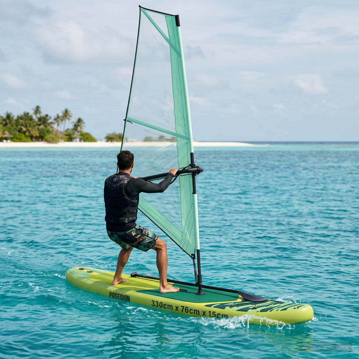 vidaXL Inflatable SUP Board with Sail POSEIDON 330 x 76 x 15 cm Green 1