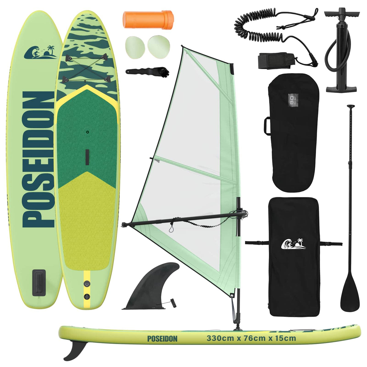 vidaXL Inflatable SUP Board with Sail POSEIDON 330 x 76 x 15 cm Green 2