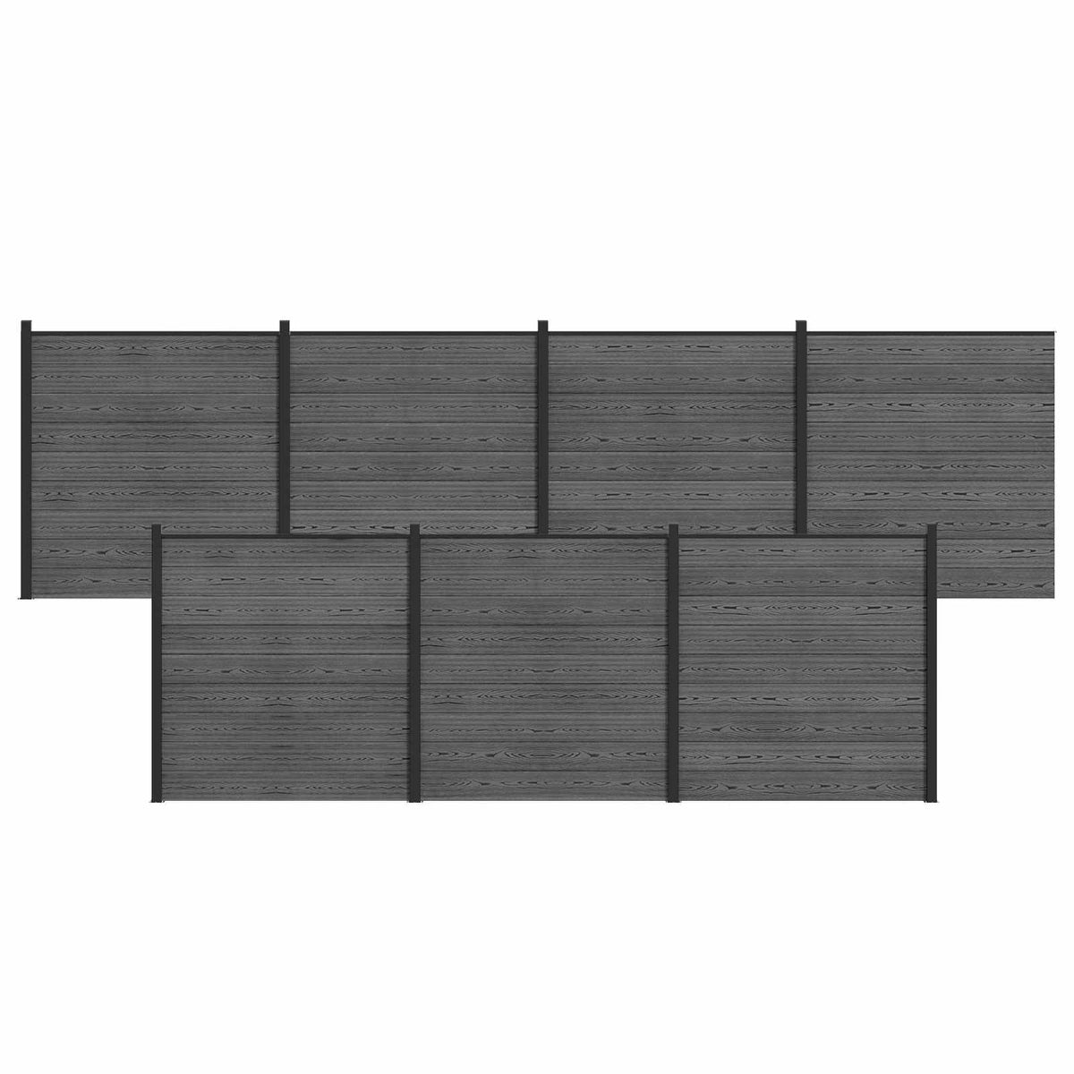 Garden Fence WPC 1045x186 cm Grey 5 sections (dark grey post)–10 sections 7 sections (dark grey post)