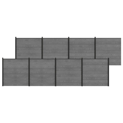 Garden Fence WPC 1045x186 cm Grey 5 sections (dark grey post)–10 sections 8 sections (dark grey post)