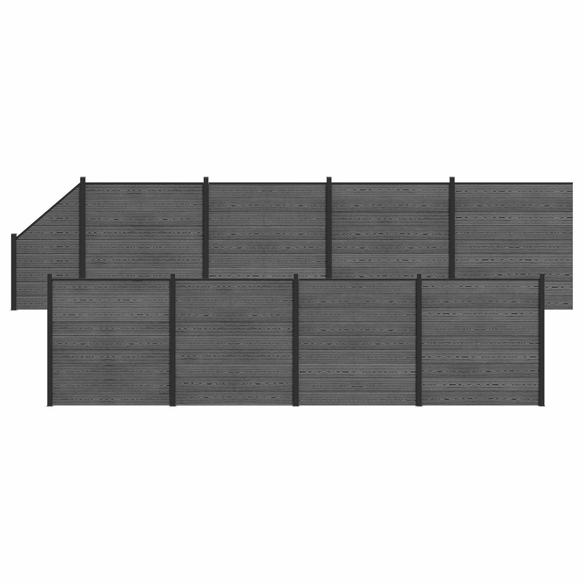 Garden Fence WPC 1045x186 cm Grey 5 sections (dark grey post)–10 sections 8 sections + 1 slanted section (dark grey post)