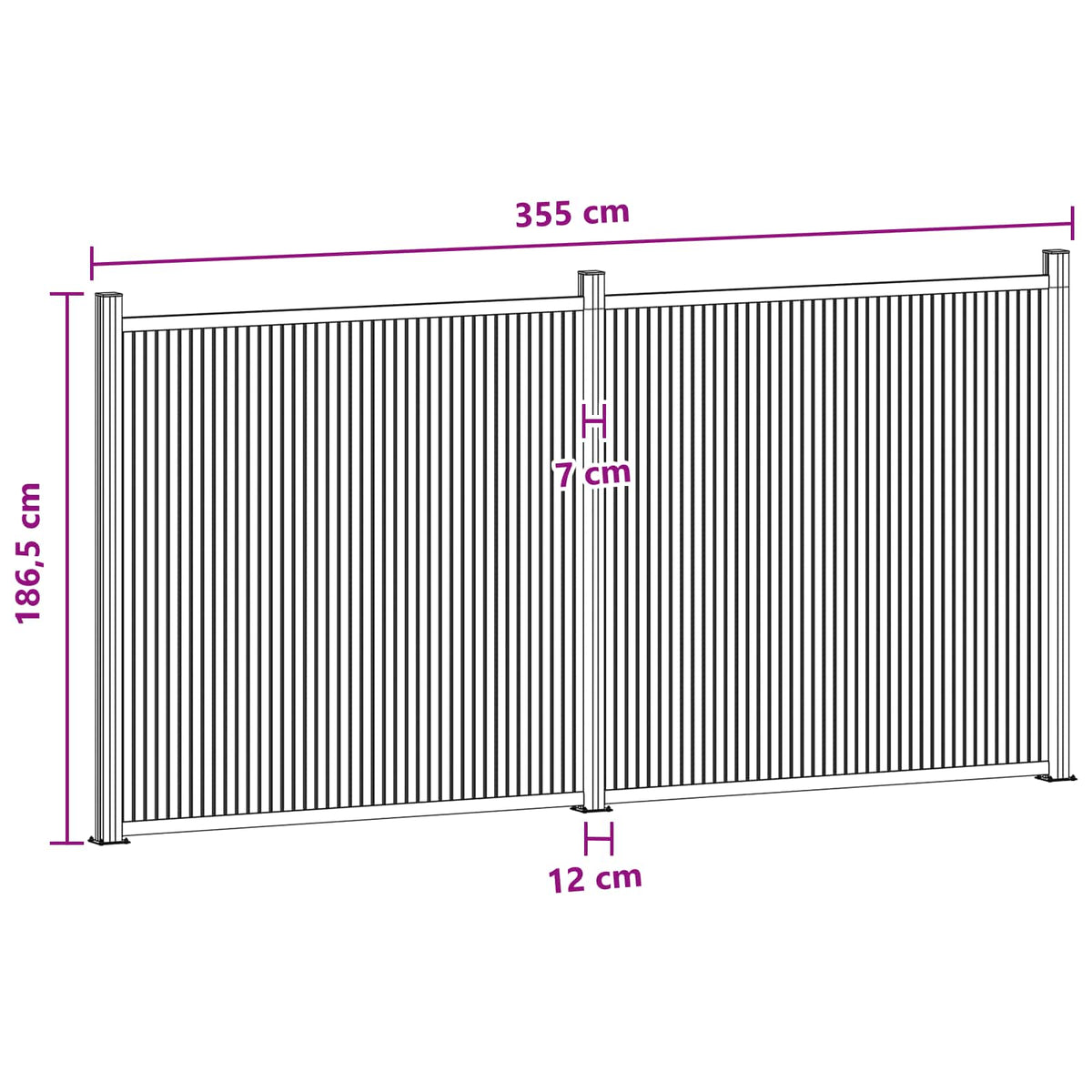 vidaXL Fence Panel 2 pcs 355 x 186.5 cm WPC and Aluminium Black 6