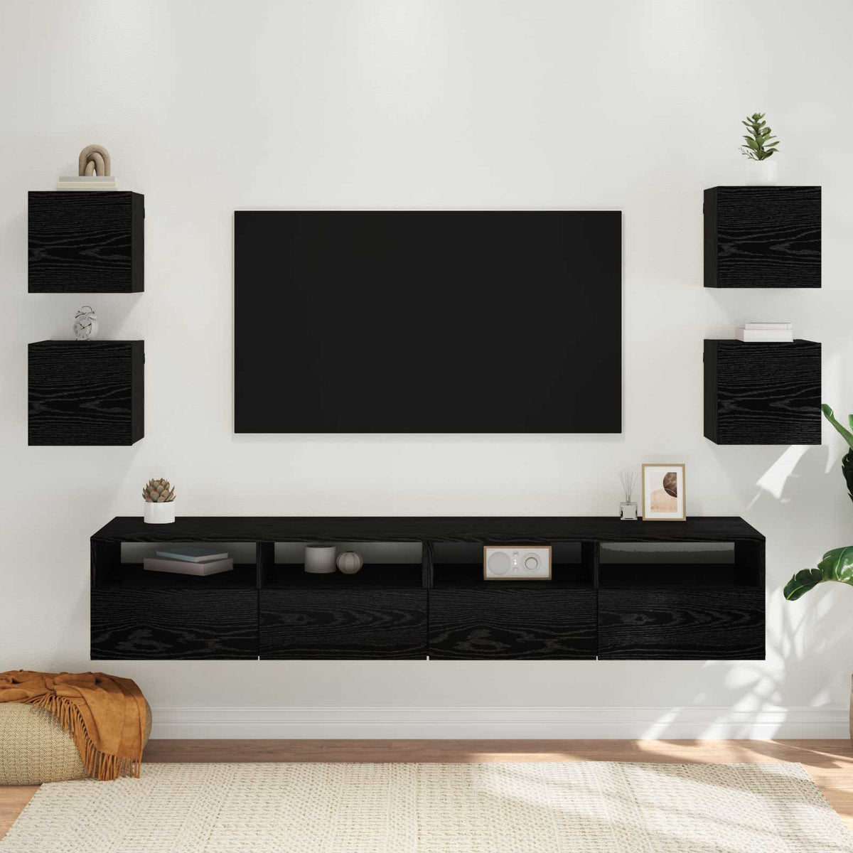 Wall-mounted TV Cabinet Set 30.5x30x30 cm 4 pcs Black oak