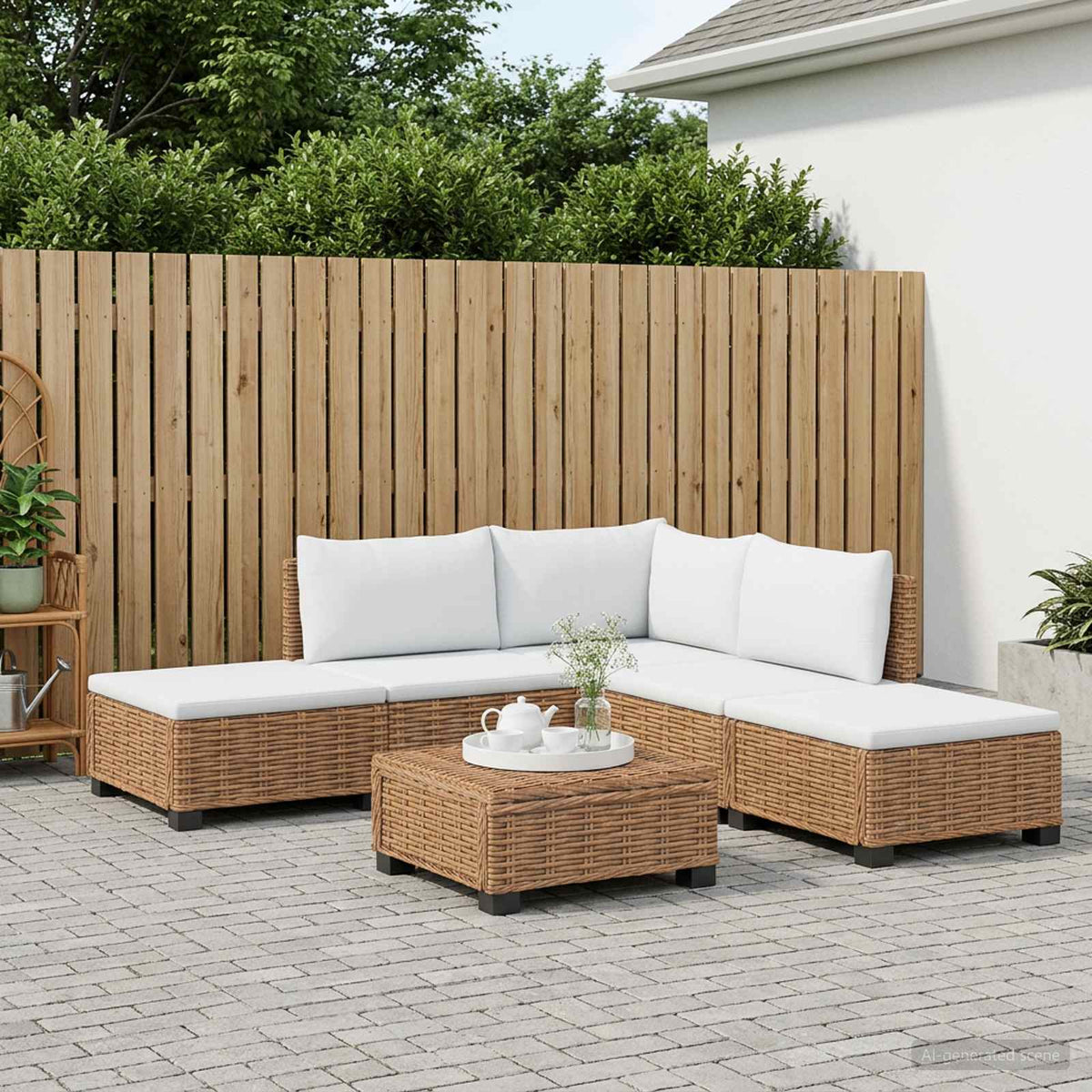 vidaXL 6 pcs Rattan Lounge Set with Cushions GENDT Natural Rattan 3