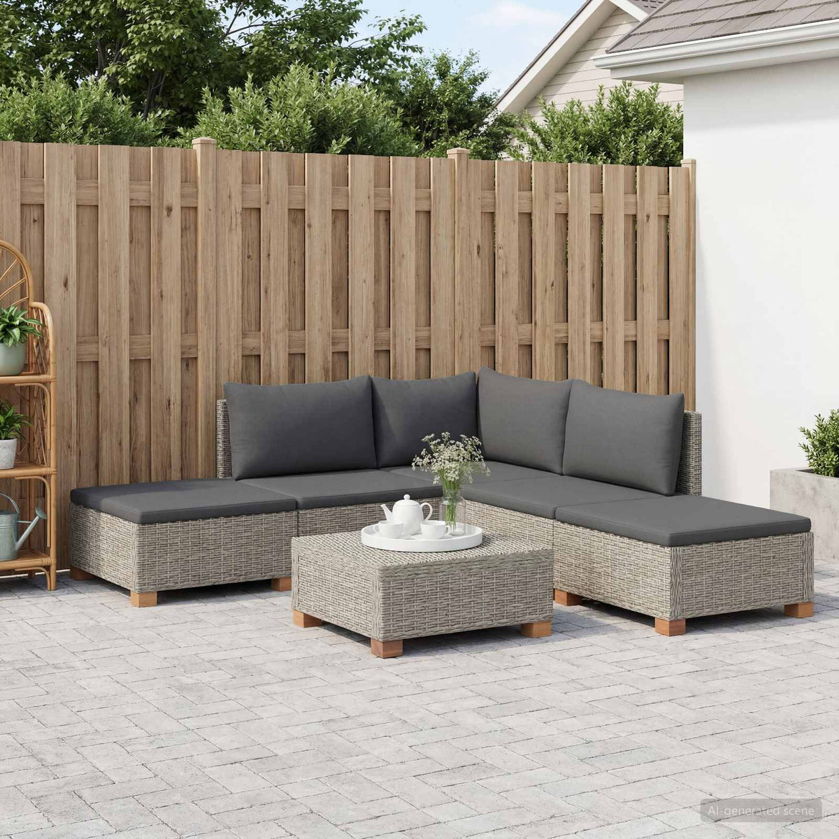 vidaXL 6 pcs Rattan Lounge Set with Cushions GENDT Natural Rattan 3