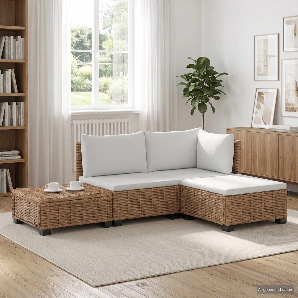 vidaXL 4 pcs Rattan Lounge Set with Cushions GENDT Natural Rattan