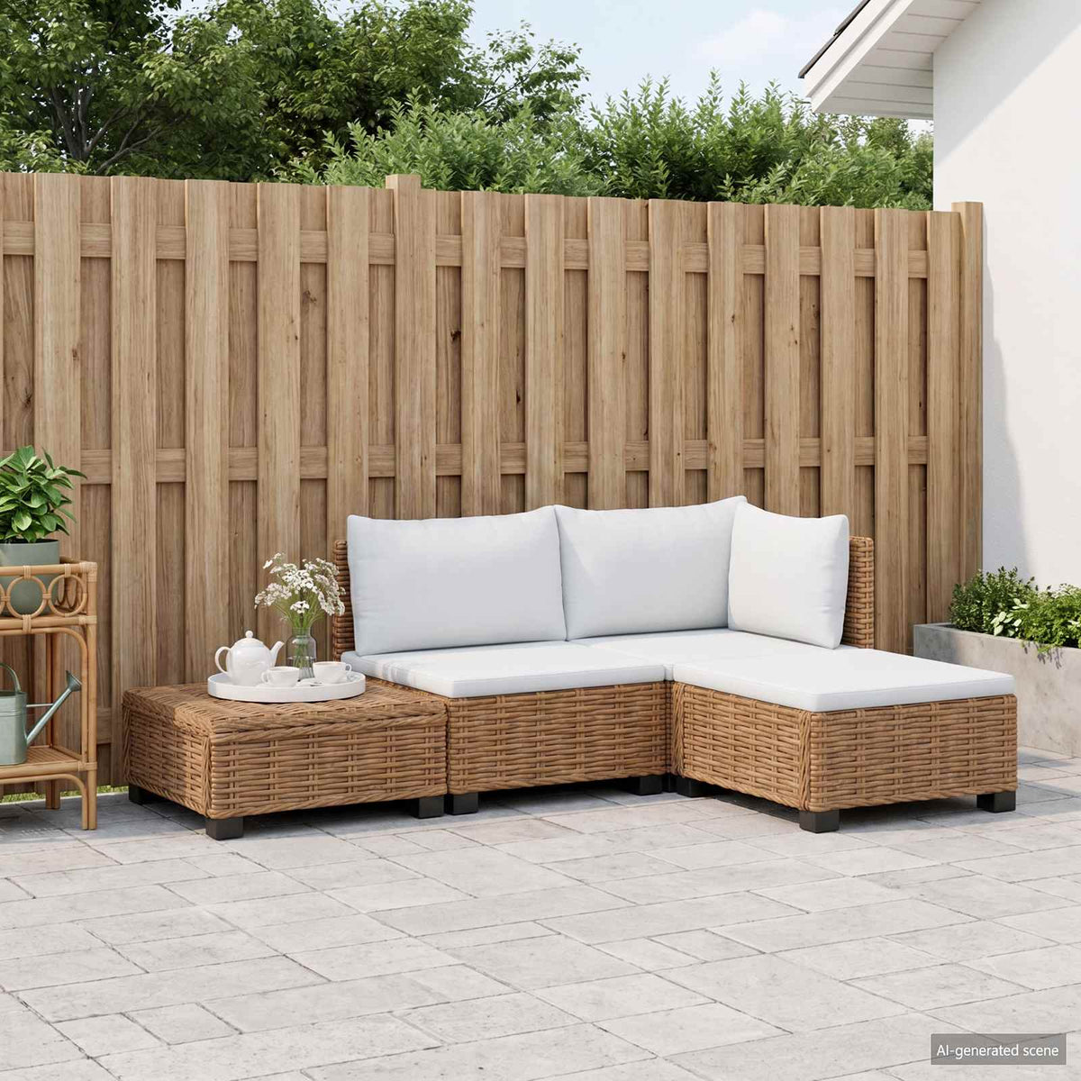 vidaXL 4 pcs Rattan Lounge Set with Cushions GENDT Natural Rattan 3