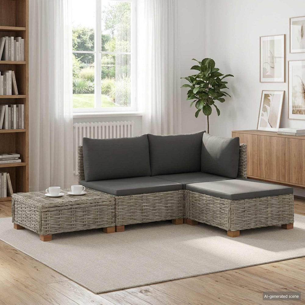 vidaXL 4 pcs Rattan Lounge Set with Cushions GENDT Natural Rattan