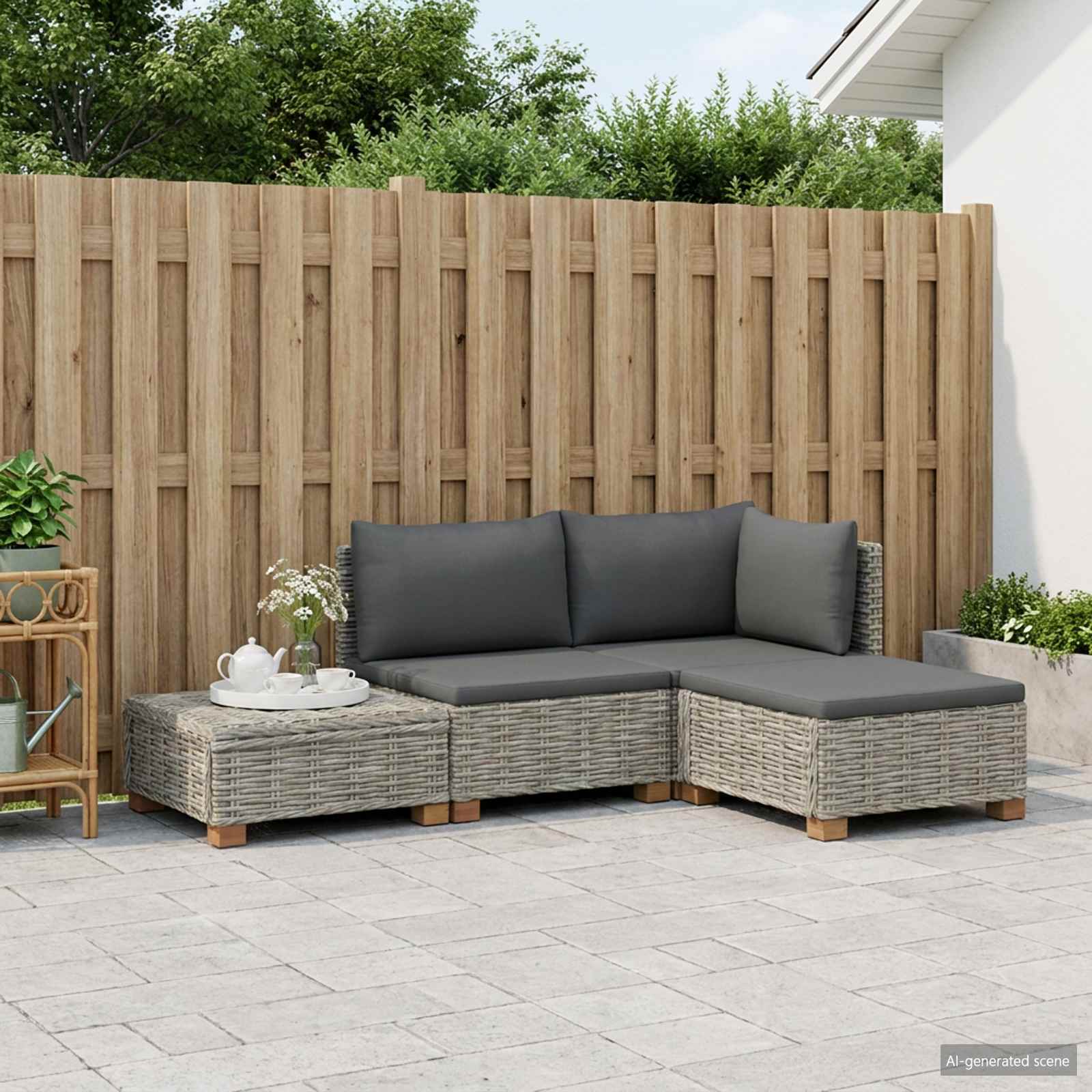 vidaXL 4 pcs Rattan Lounge Set with Cushions GENDT Natural Rattan 3