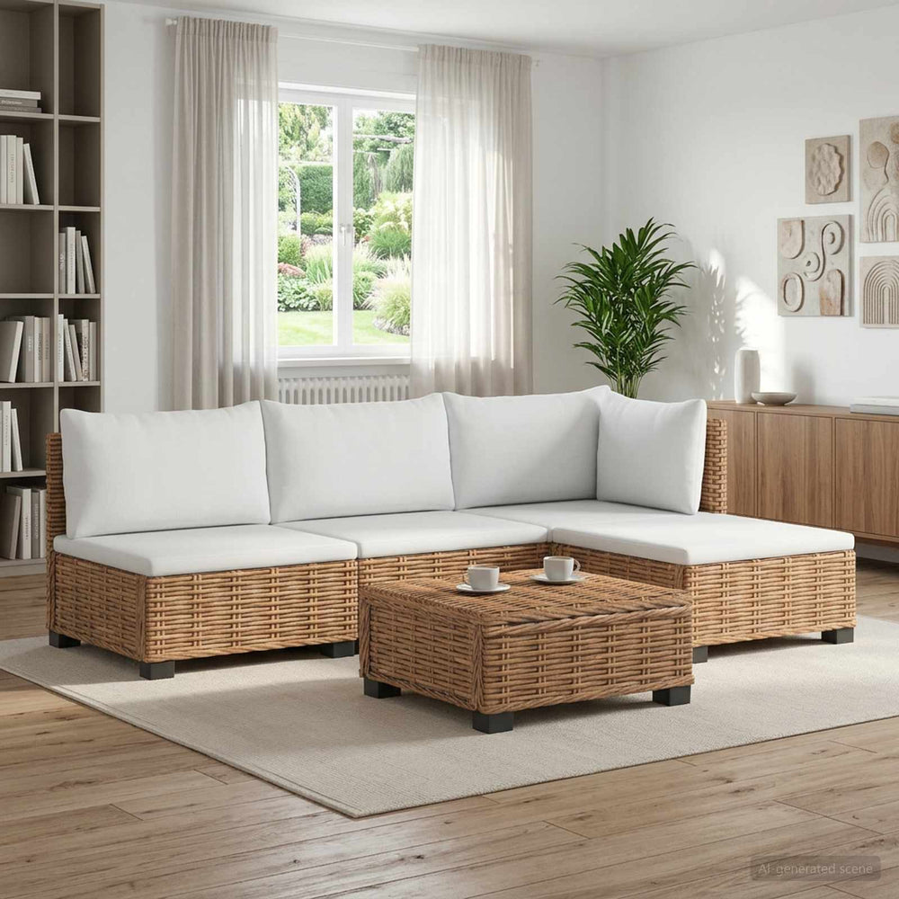 vidaXL 5 pcs Rattan Lounge Set with Cushions GENDT Natural Rattan