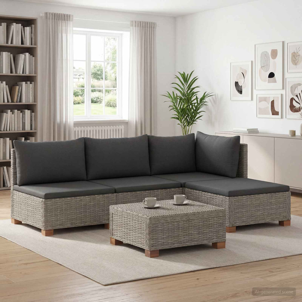 vidaXL 5 pcs Rattan Lounge Set with Cushions GENDT Natural Rattan 1