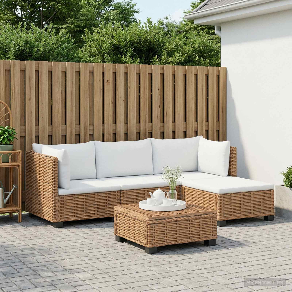 vidaXL 5 pcs Rattan Lounge Set with Cushions GENDT Natural Rattan 3
