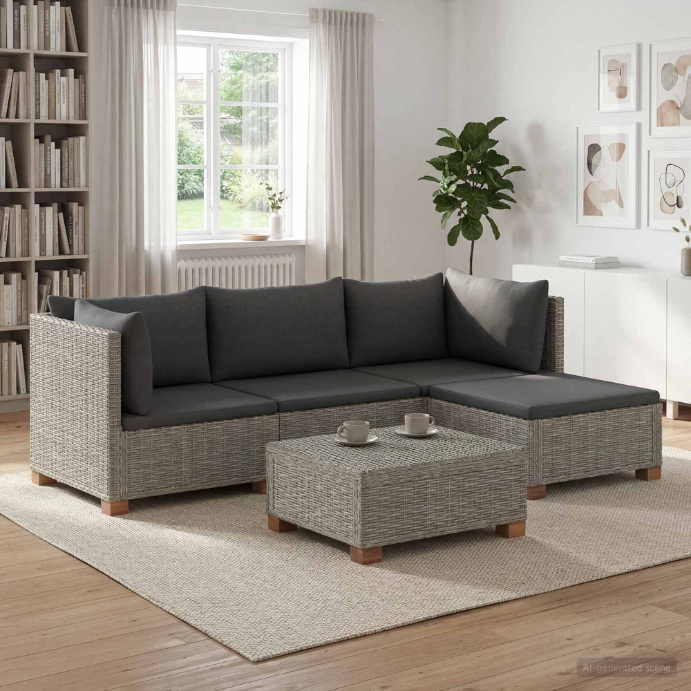 vidaXL 5 pcs Rattan Lounge Set with Cushions GENDT Natural Rattan