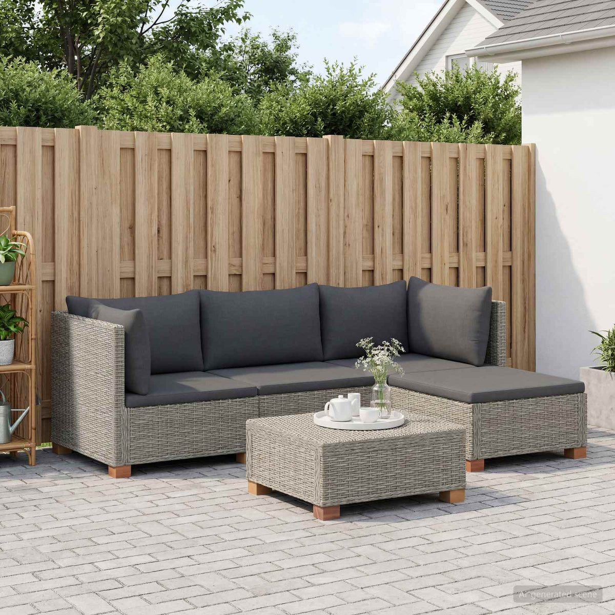 vidaXL 5 pcs Rattan Lounge Set with Cushions GENDT Natural Rattan 3