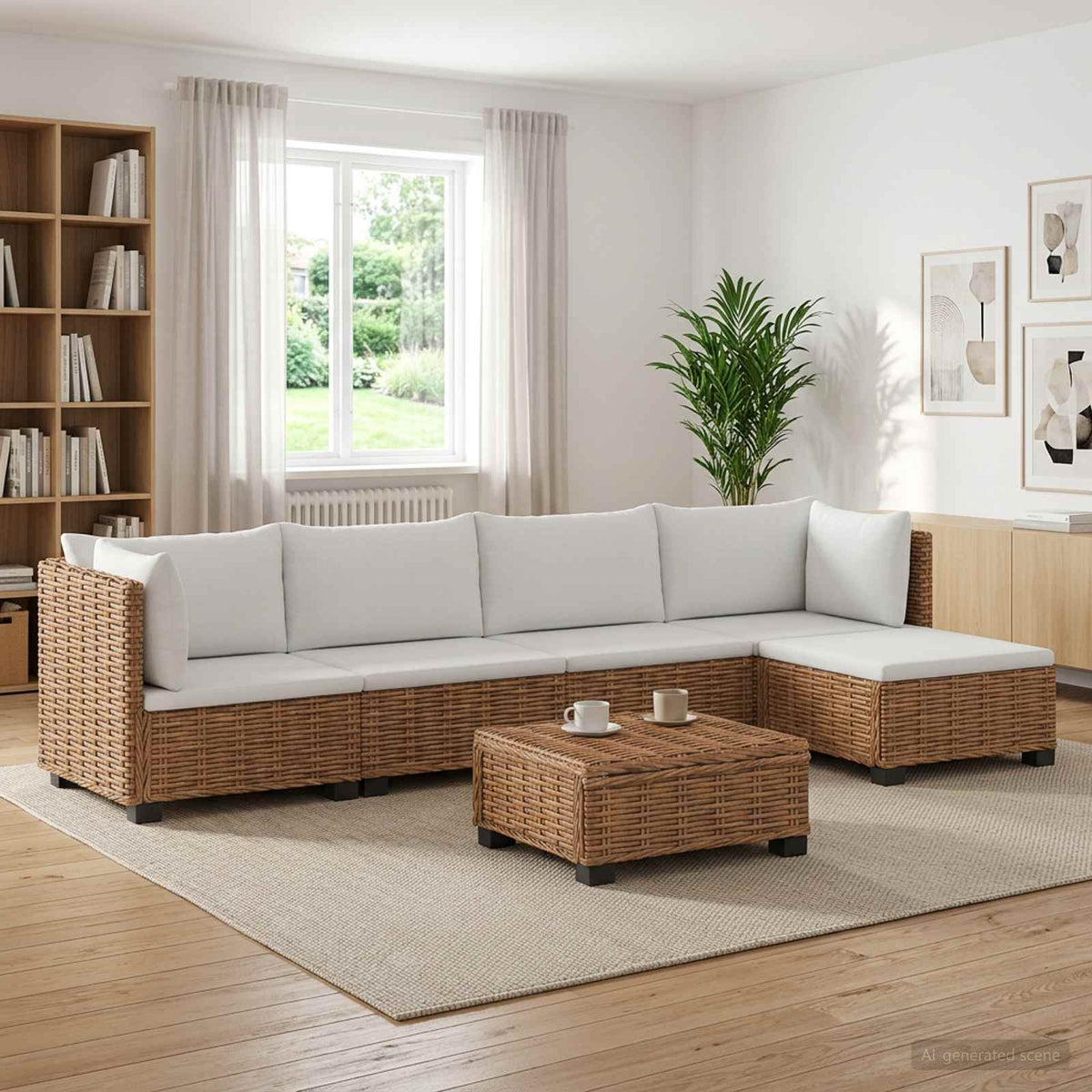 vidaXL 6 pcs Rattan Lounge Set with Cushions GENDT Natural Rattan 1