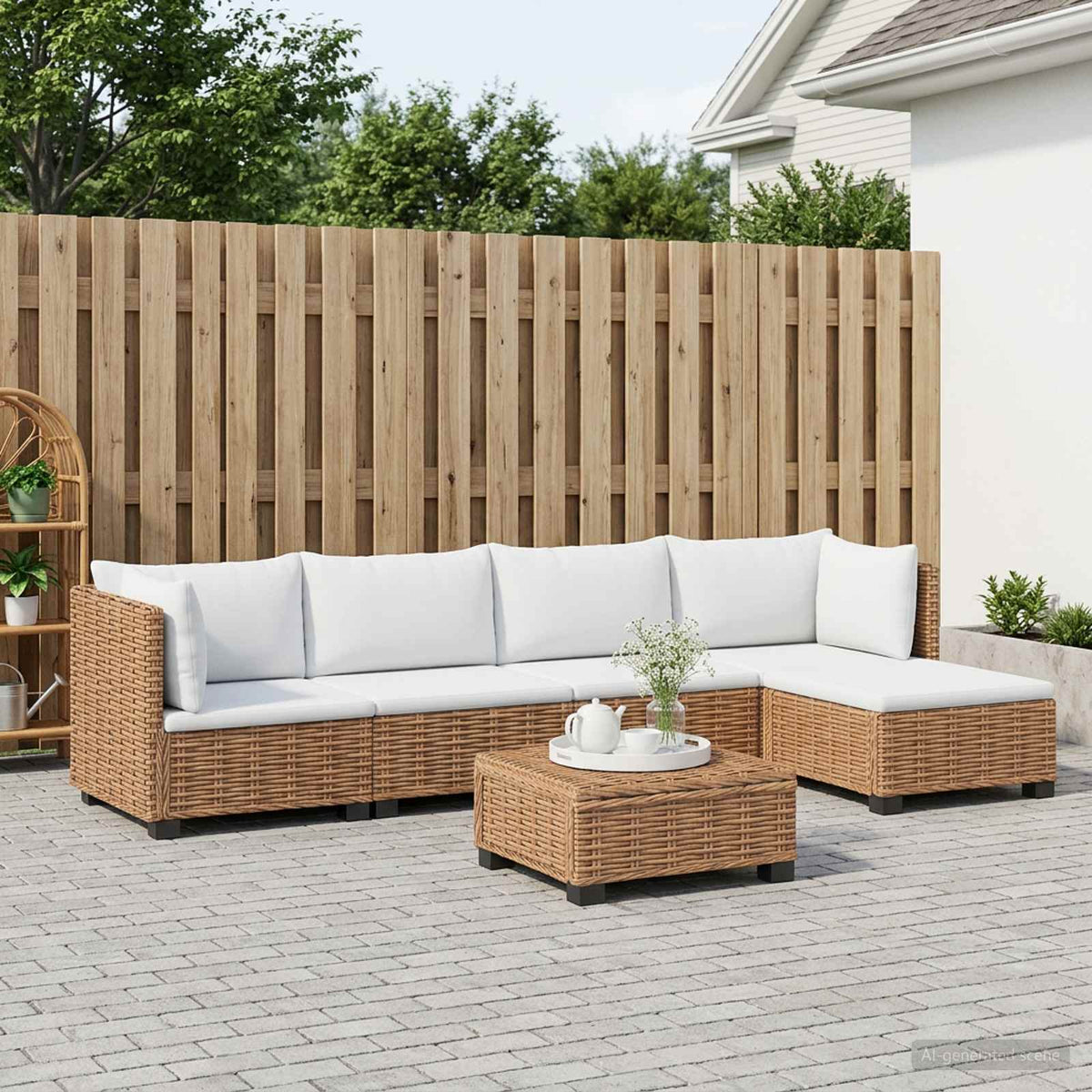 vidaXL 6 pcs Rattan Lounge Set with Cushions GENDT Natural Rattan 3