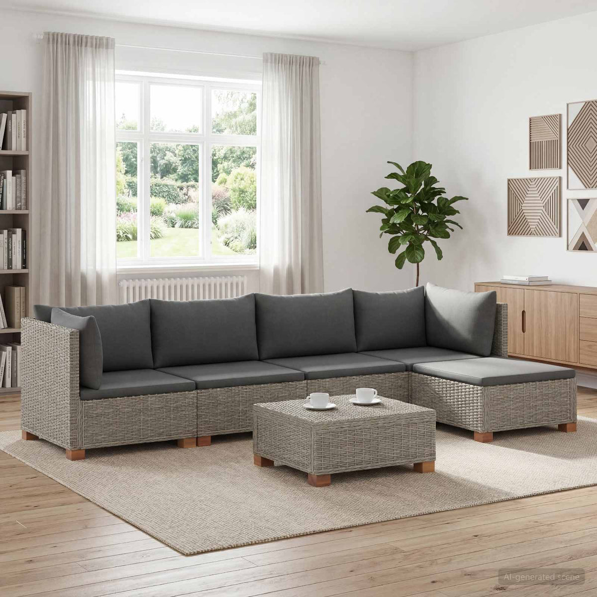 vidaXL 6 pcs Rattan Lounge Set with Cushions GENDT Natural Rattan 1