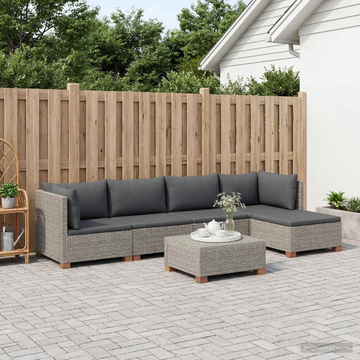 vidaXL 6 pcs Rattan Lounge Set with Cushions GENDT Natural Rattan 3