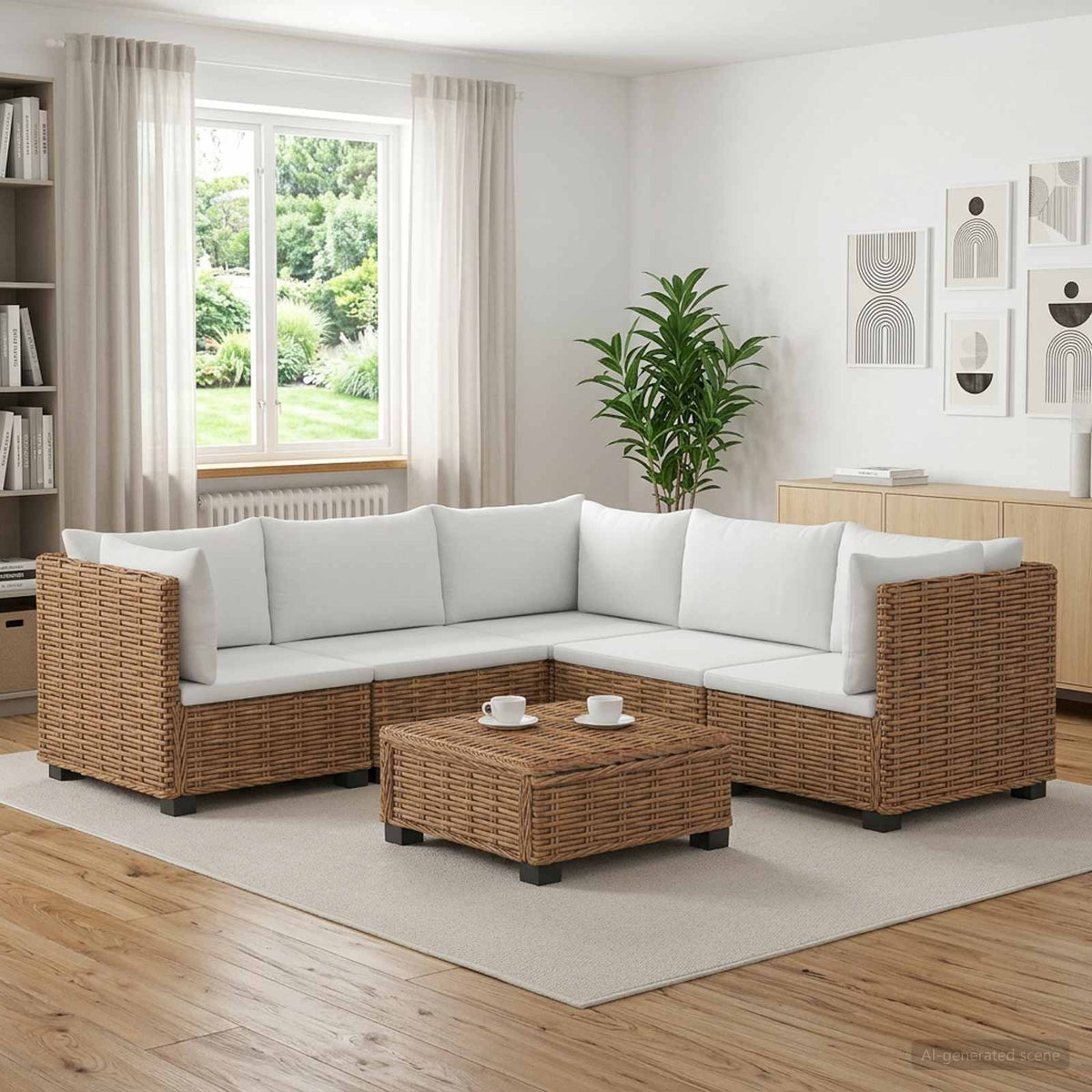 vidaXL 6 pcs Rattan Lounge Set with Cushions GENDT Natural Rattan 1
