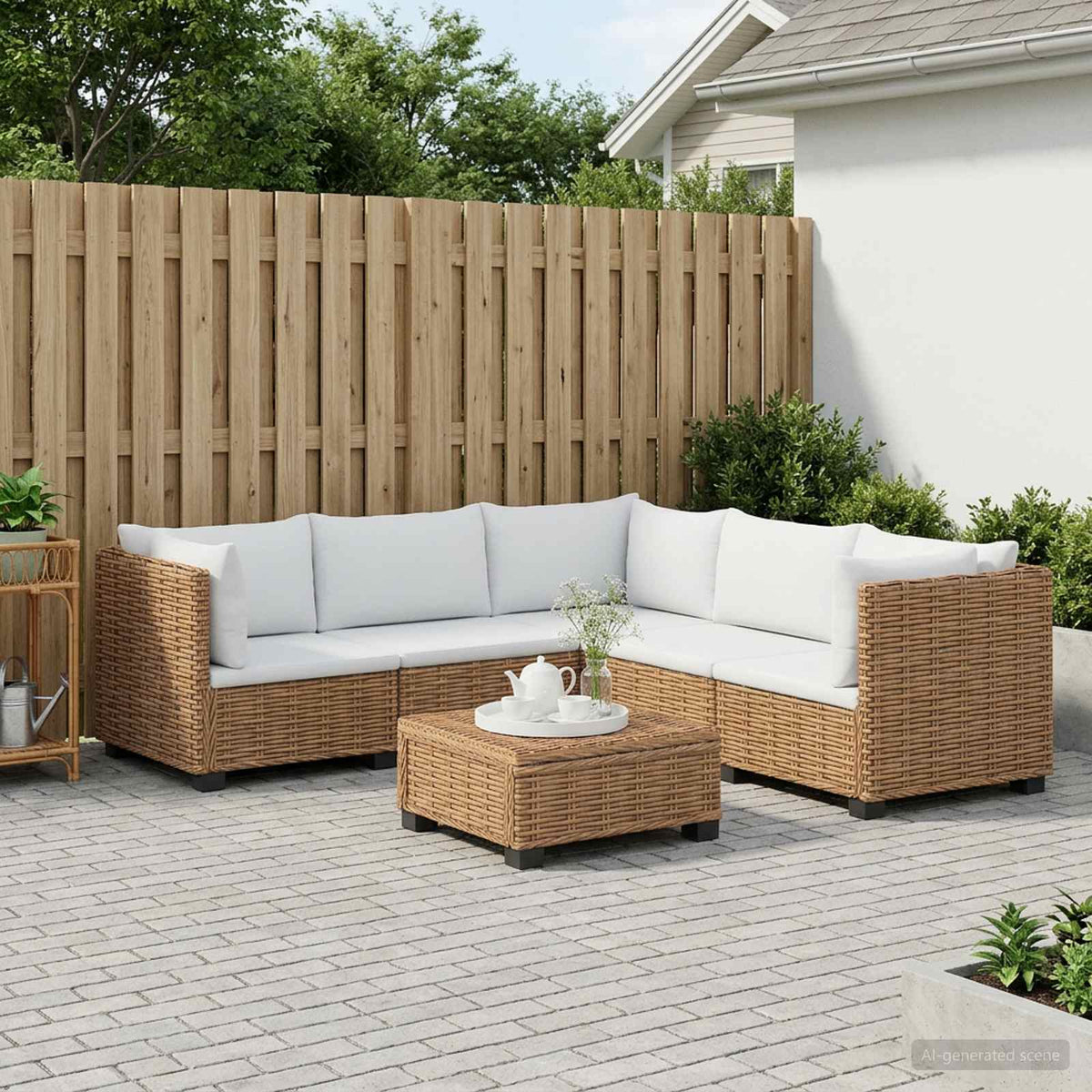 vidaXL 6 pcs Rattan Lounge Set with Cushions GENDT Natural Rattan 3