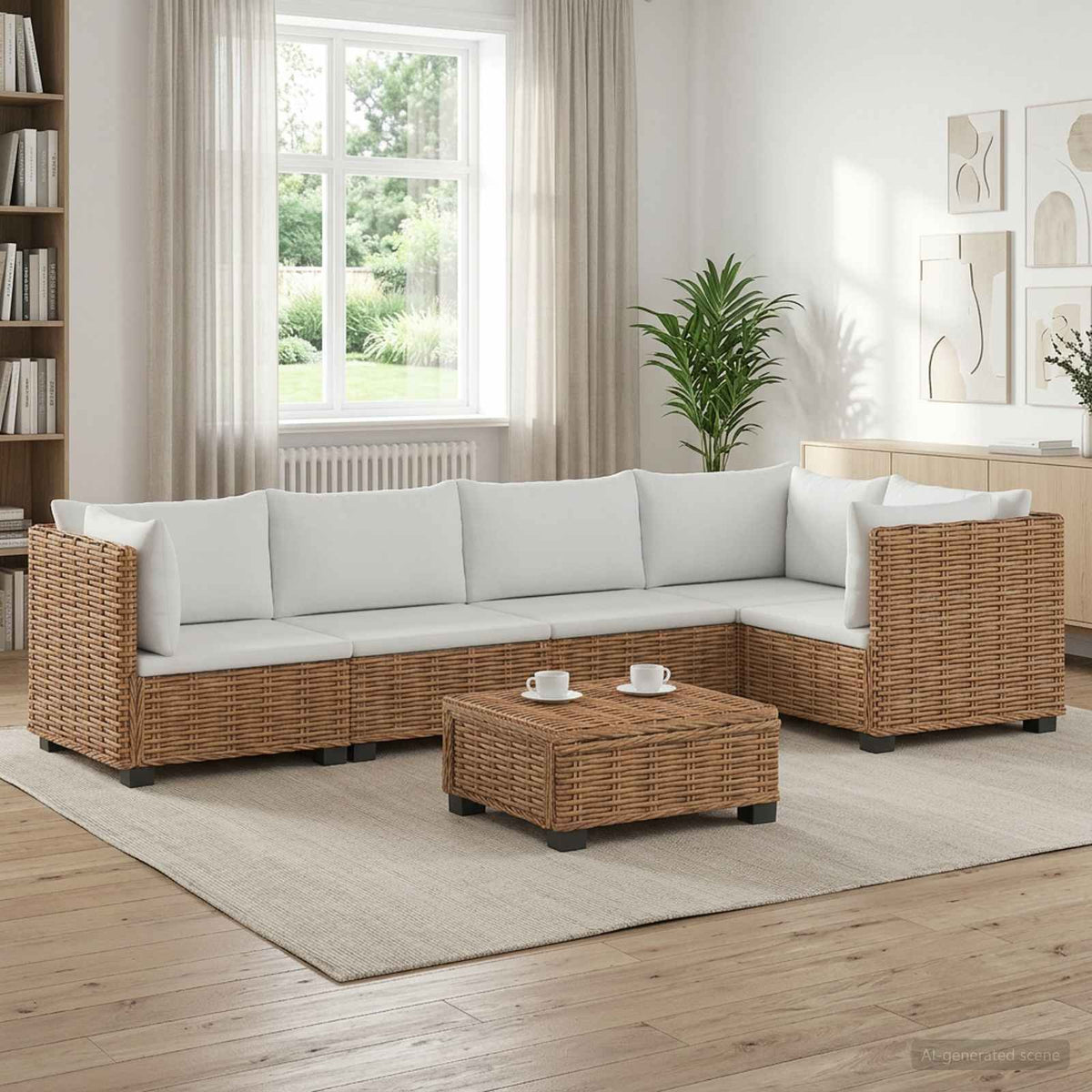 vidaXL 6 pcs Rattan Lounge Set with Cushions GENDT Natural Rattan 1